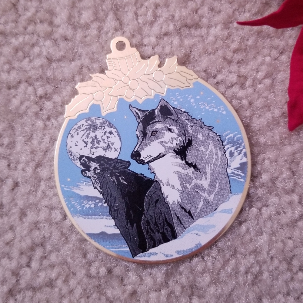 Gold and Blue Winter Wolf Flat Ornament